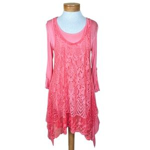 Feratelli Women’s Coral Lace Tank & Tunic Set With Ruffle Bottom Small